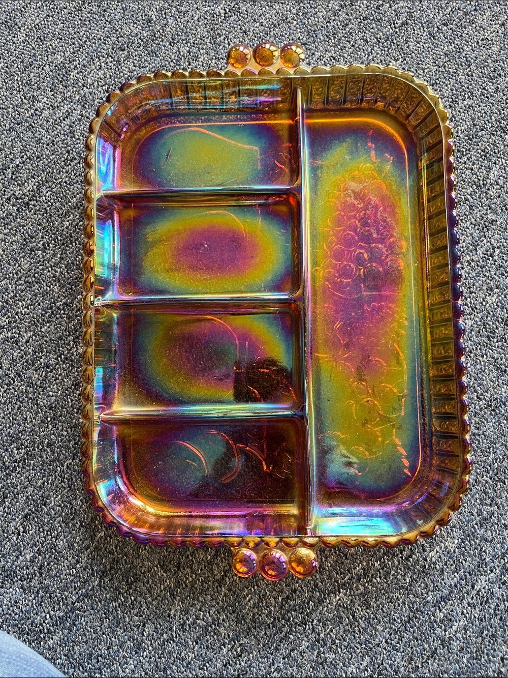 Iridescent Carnival Glass Divided Serving Tray - Multi-Color